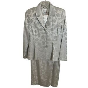 MADRIGANO SUITS Silver Blazer Jacket Skirt 2 Piece Set Sz 4 6 Wedding MOTB Party